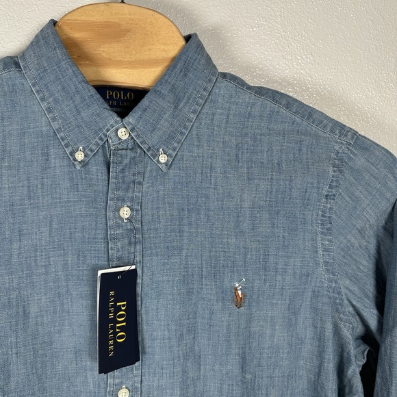 Polo Ralph Lauren Shirt Mens XXL Classic Fit Blue Indigo Chambray RL Untucked